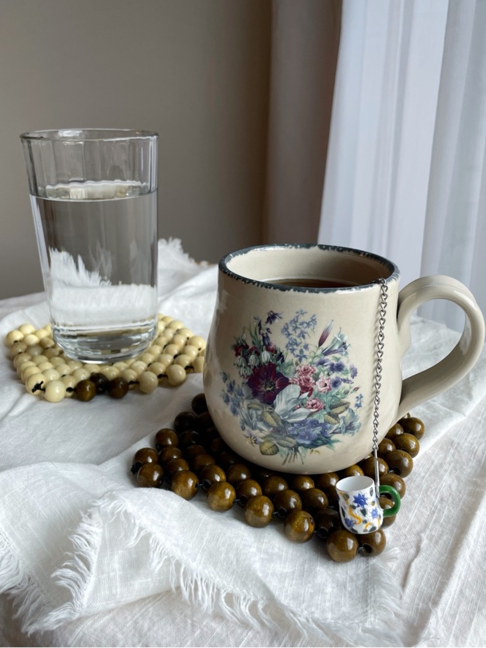 Set of 2 Handmade Beaded Coasters - Brown 5x5 Inch